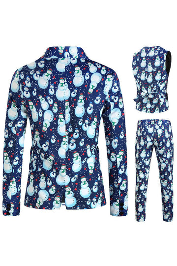 Hakket lapel en knapp blå snømann trykt menns dresser